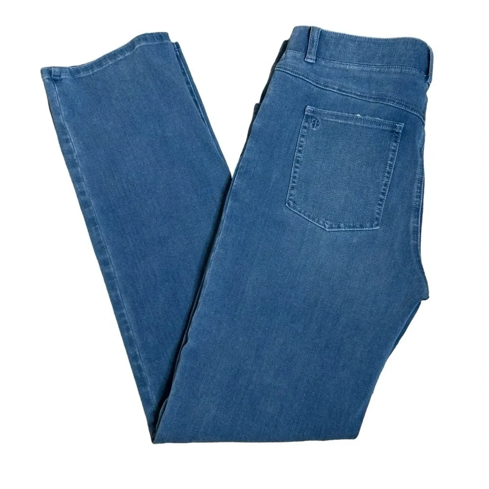 BETABRAND Denim blue jeans Pull on Straight leg 4 pocket Stretchy Size Large